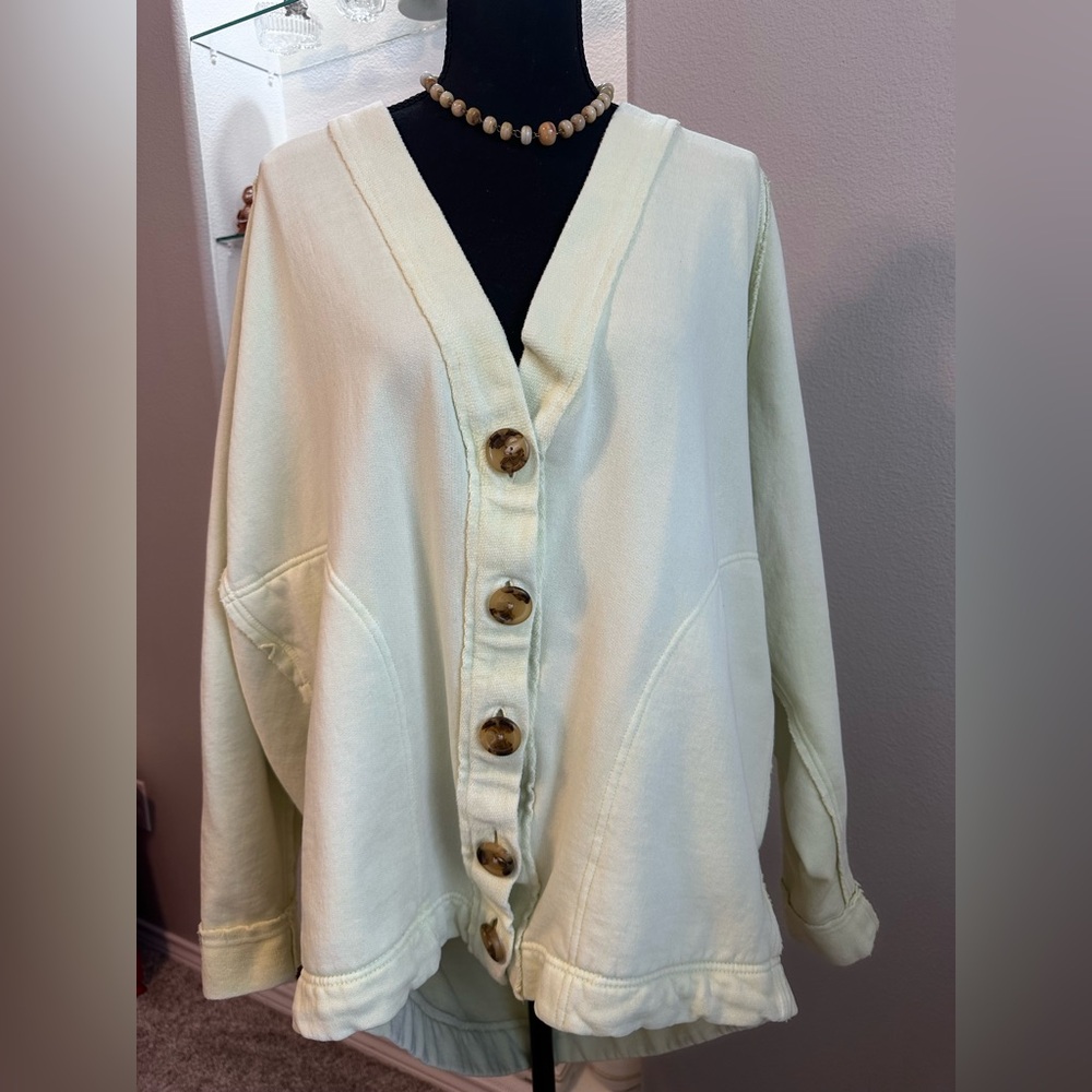Free People Oversized Button Cardigan Lemon Raw Seam Women’s M